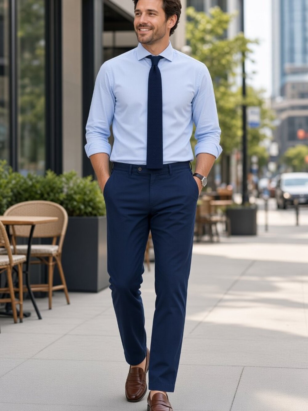 Dylan Gray Men Navy Blue Classic Straight Leg Cotton Chino Pants Size US 34